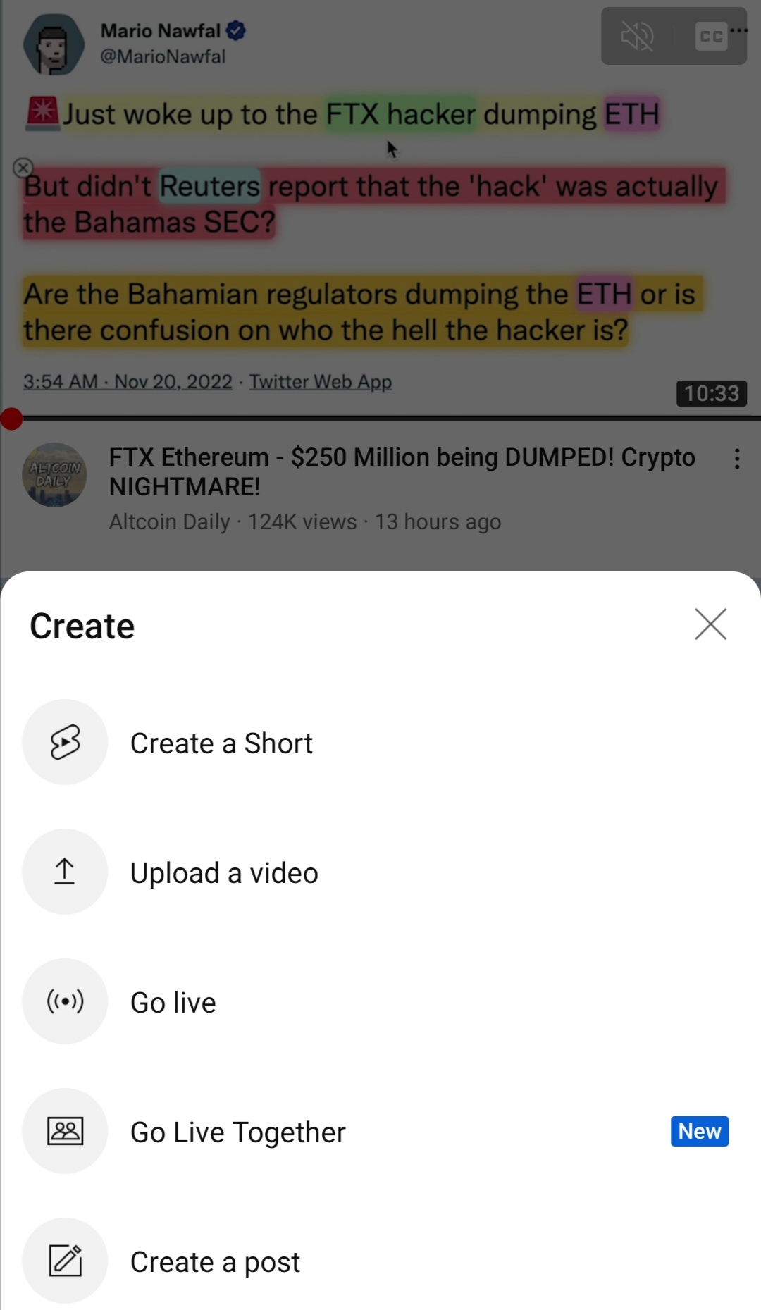create a short on mobile